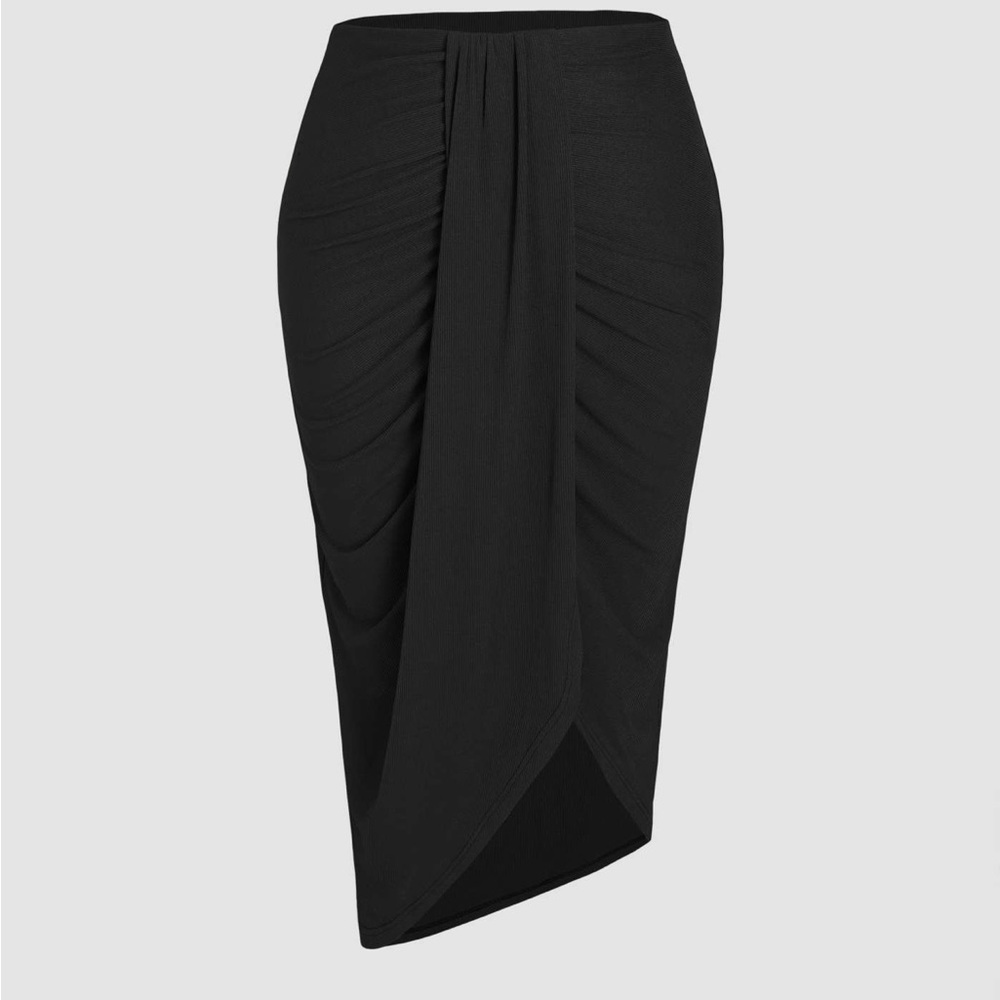 Cider Rib Ruched Slit Midi Skirt